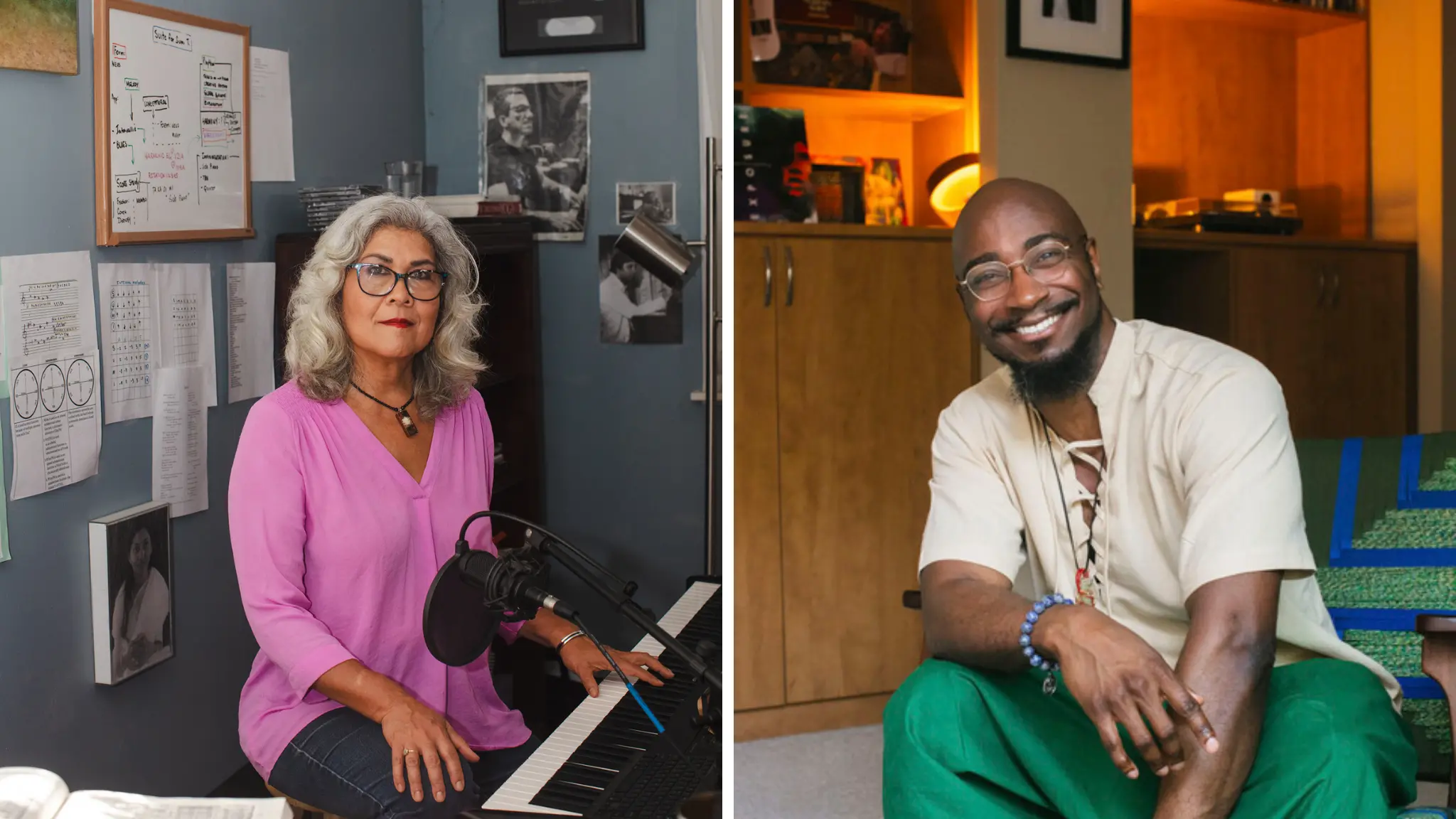 Side-by-side portraits of Sumi Tonooka and Phillip B. Williams.