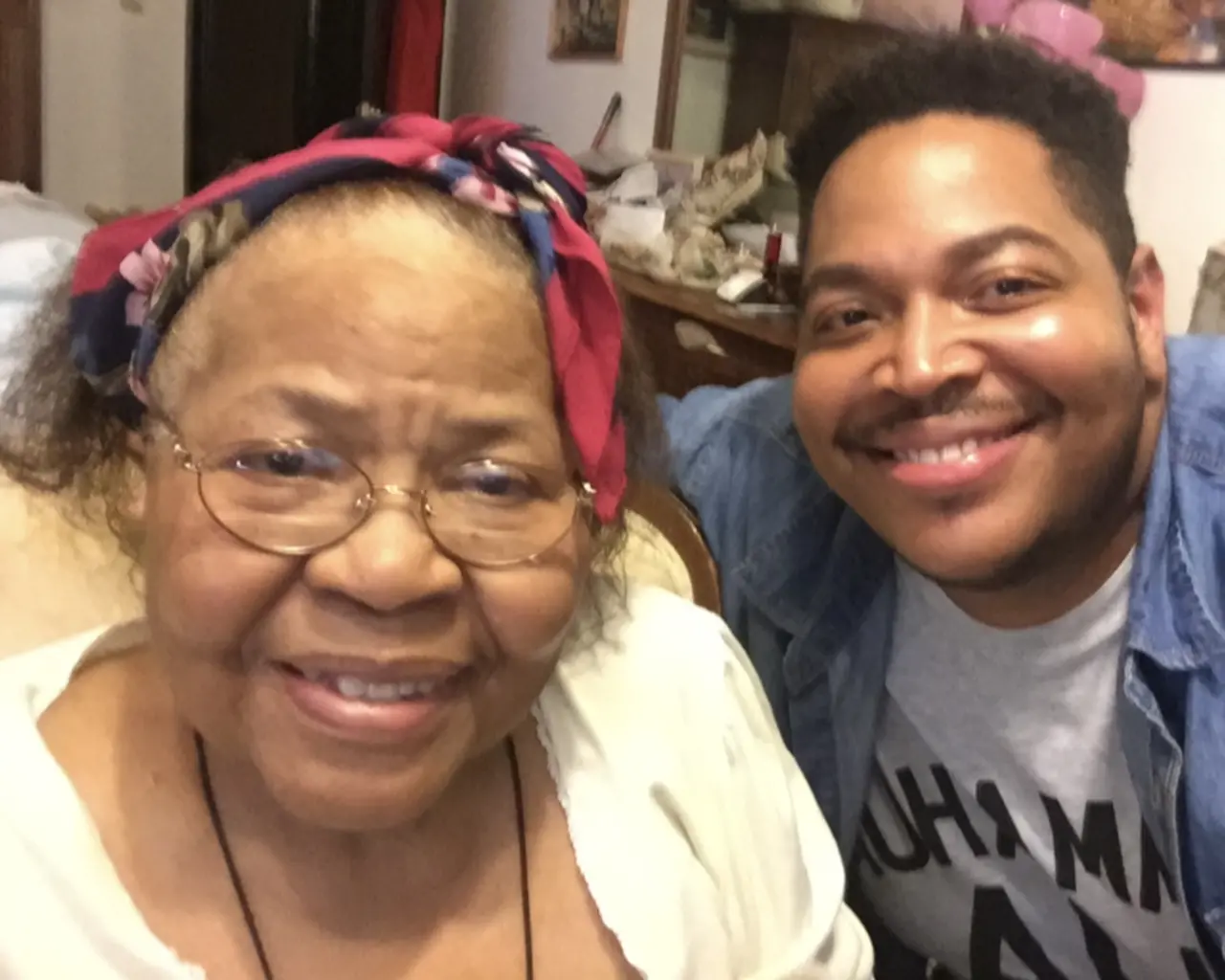 Darius Clark Monroe with his grandmother, Carrie Lou Hood.