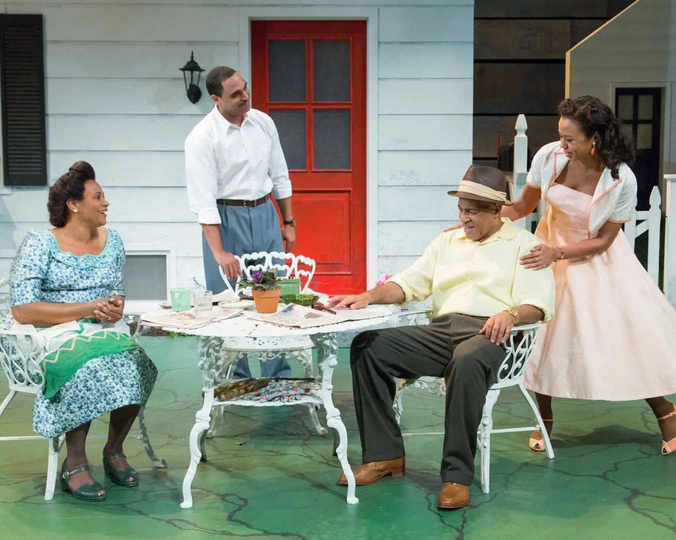 Melanye Finister, Ruffin Prentiss, Michael Genet, and Margaret Ivey in All My Sons&nbsp;(2015). Photo by Mark Garvin.