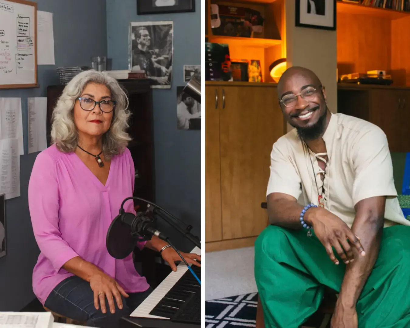 Side-by-side portraits of Sumi Tonooka and Phillip B. Williams.