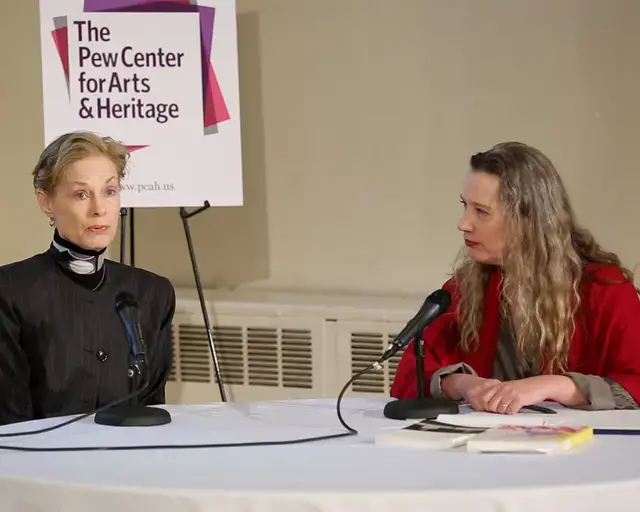 Lucinda Childs (left) and Judy Hussie-Taylor in conversation at the launch of A Steady Pulse: Restaging Lucinda Childs, 1963&ndash;78. Photo courtesy of Troy Herion.