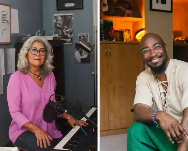 Side-by-side portraits of Sumi Tonooka and Phillip B. Williams.